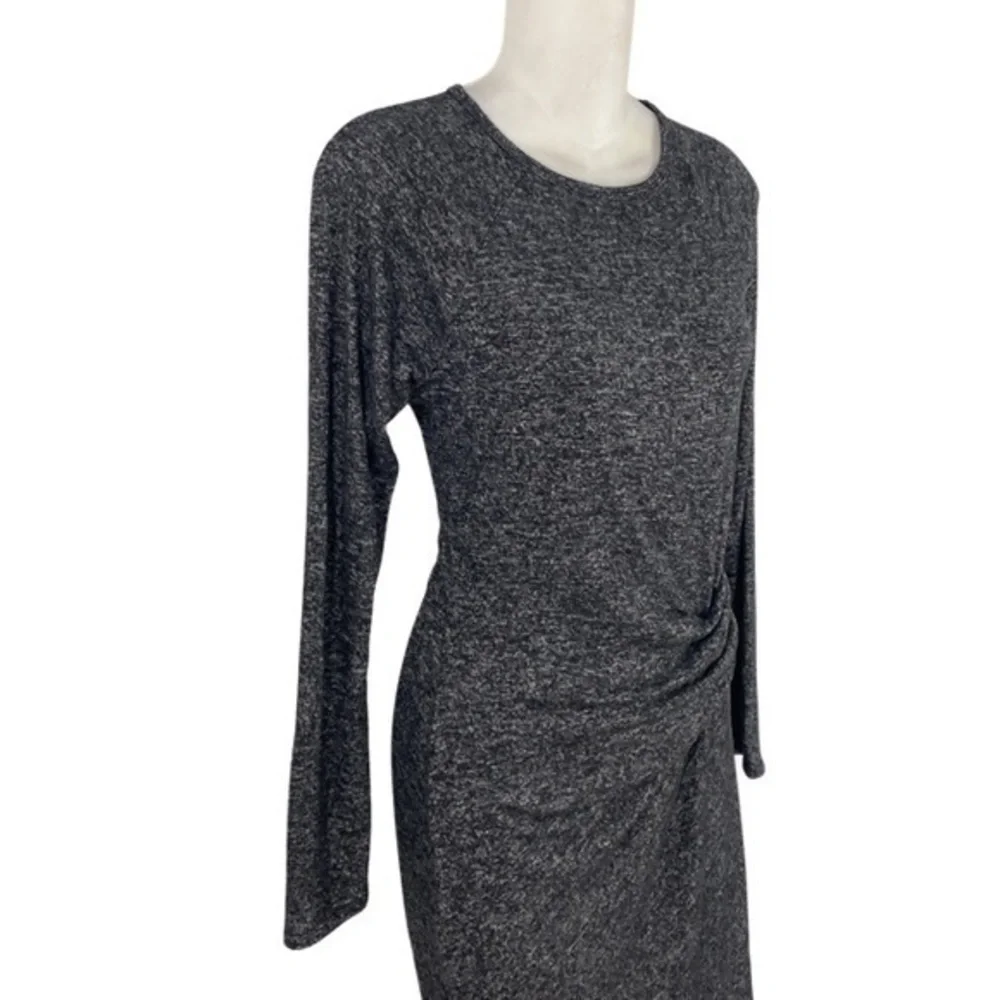 Athleta Solitude Black Marled Gathered Long sleeve knit dress O19